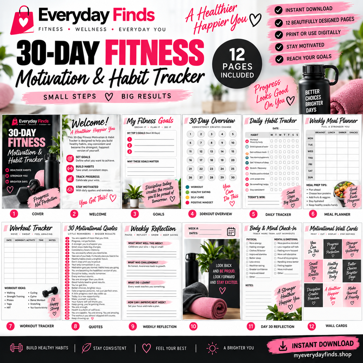 30-Day Fitness Motivation & Habit Tracker | Digital Download